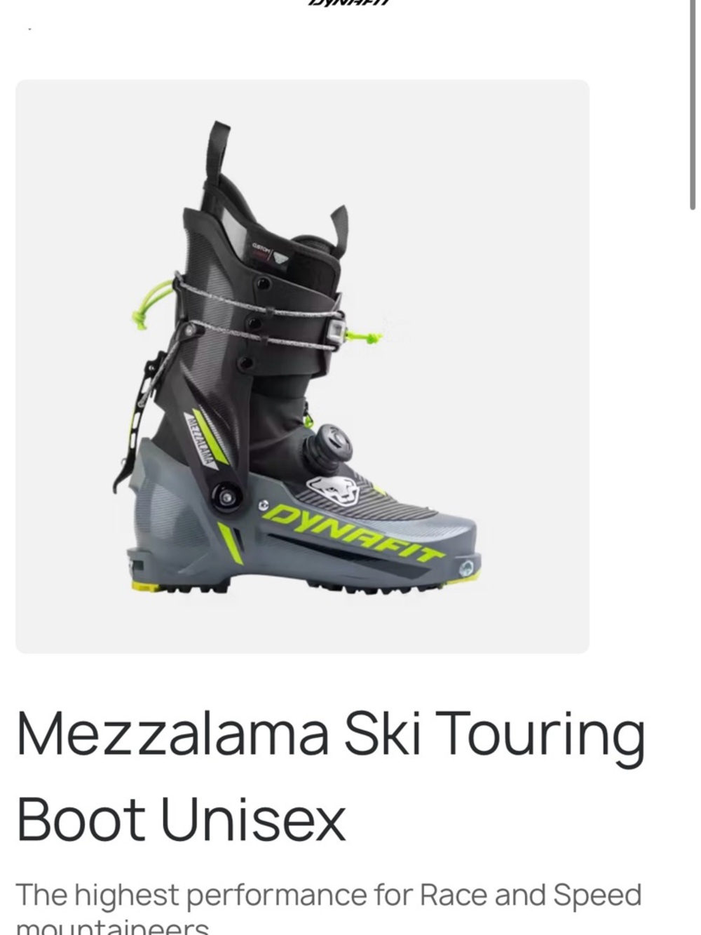 Dynafit Mezzalama Ski Touring Boot - Gray/Black with Neon Yellow Accents